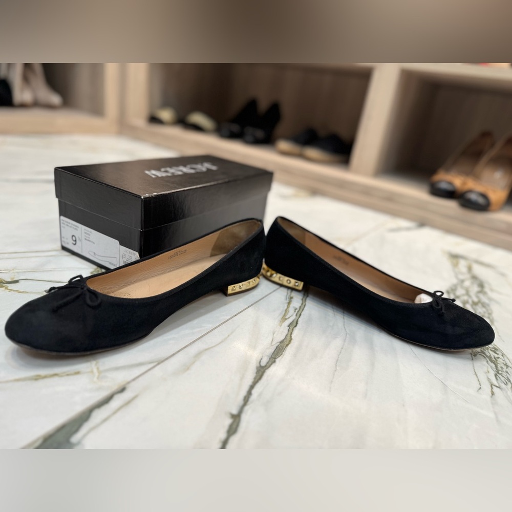 J. Crew Black Suede Ballet Flats with Gold Studded Heel.Size 9 1/2 Made in italy - Picture 5 of 16